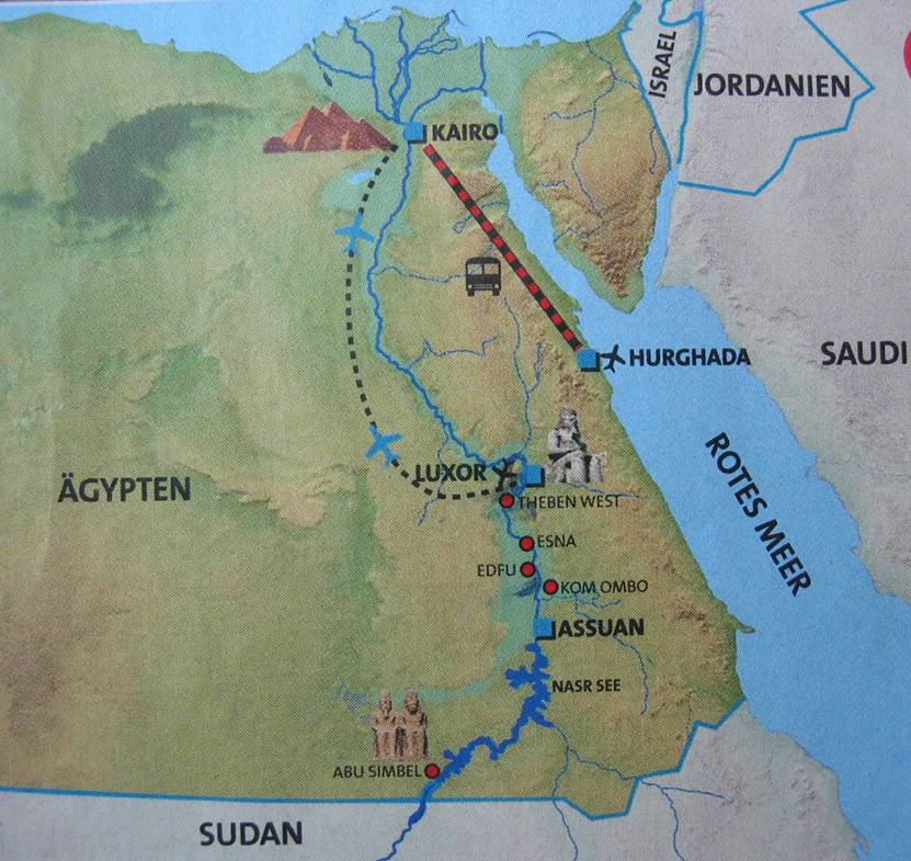 Aegypten Rundreise, Landkarte, Osiris Rundreise, Nilkreuzfahrt 
