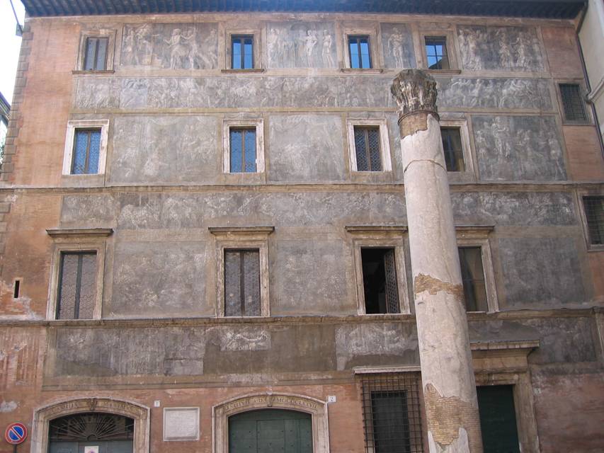 Rom, unbekanntes Gebaeude mit Fresken, Hausfassade, Fresken 