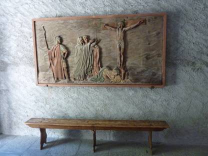 Rundreise Schweiz, Locarno, Madonna del Sasso, Geschnitztes Wandbild
