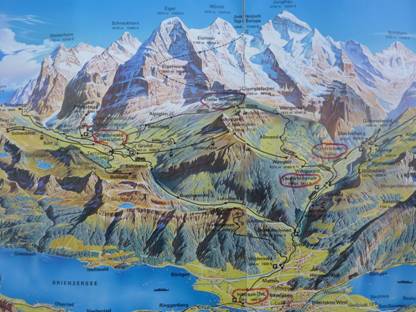 Rundreise Schweiz, Landkarte rund um Grindelwald im Berner Oberland