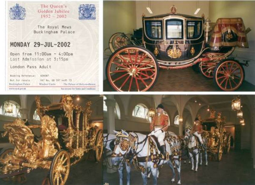 London: Royal Mews, Staatskarossen, Kutschen, goldene Kutsche